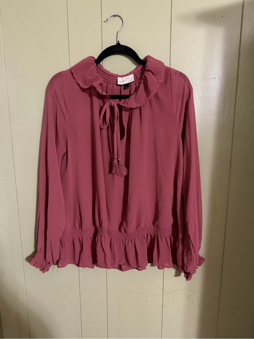 Universal Thread Rose Pink Ruffle Tie-Neck Blouse